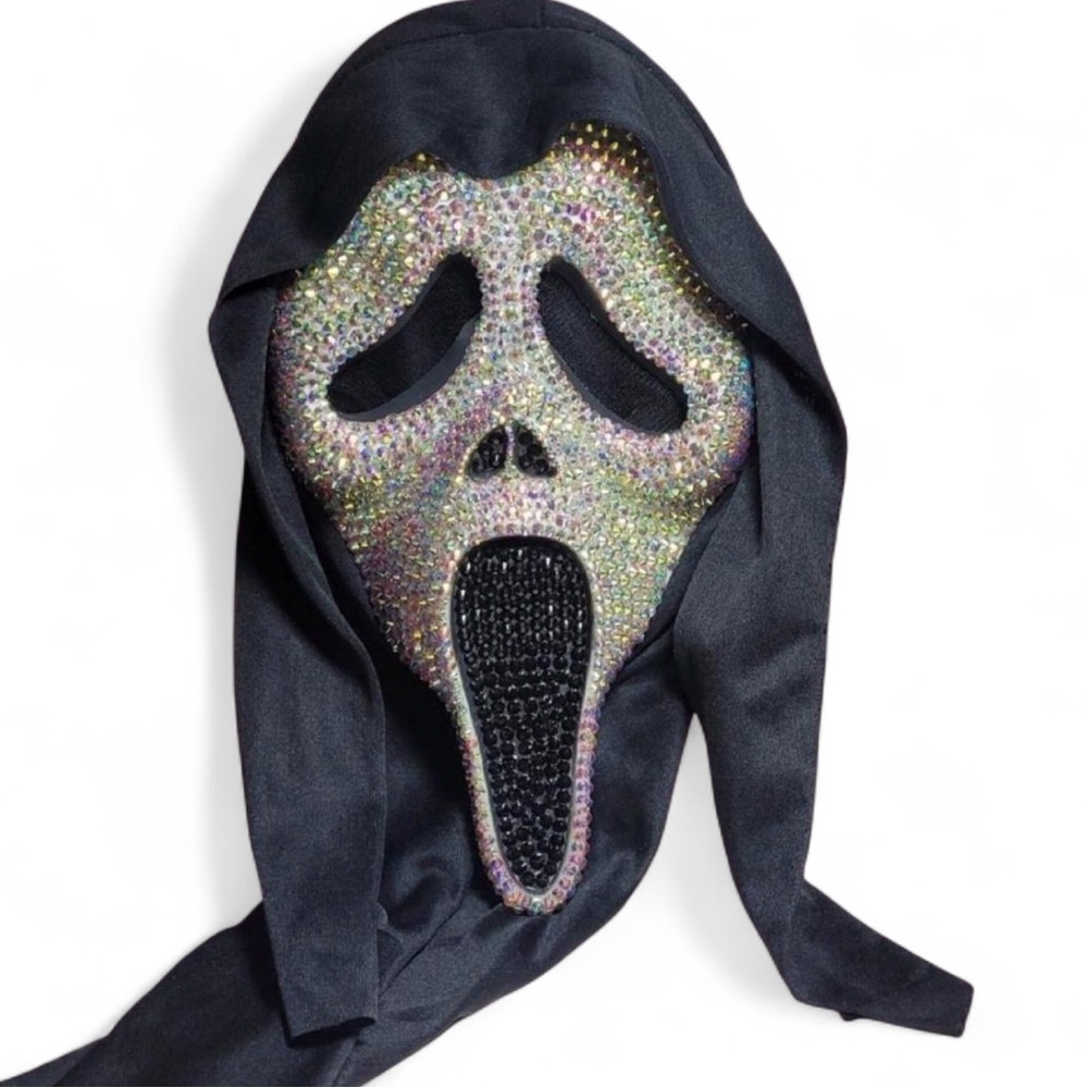 Custom Horror Scream Sparkly Ghost Face Mask Adults One Size New - Picture 2 of 9